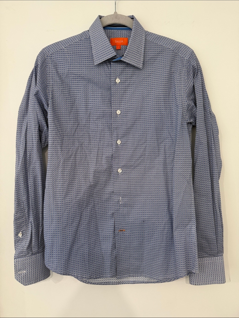 Tallia Men's Navy Micro-Pattern Long Sleeve Dress Shirt